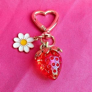 Red Strawberry and White Daisy Keychain